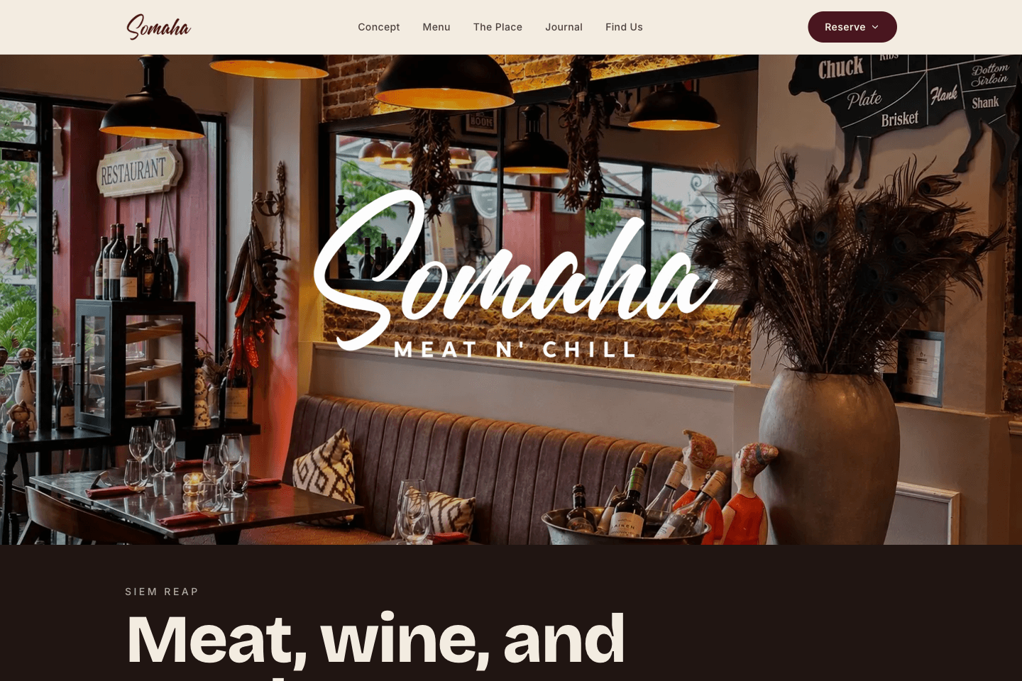 Somaha homepage hero showing the restaurant entrance in Siem Reap